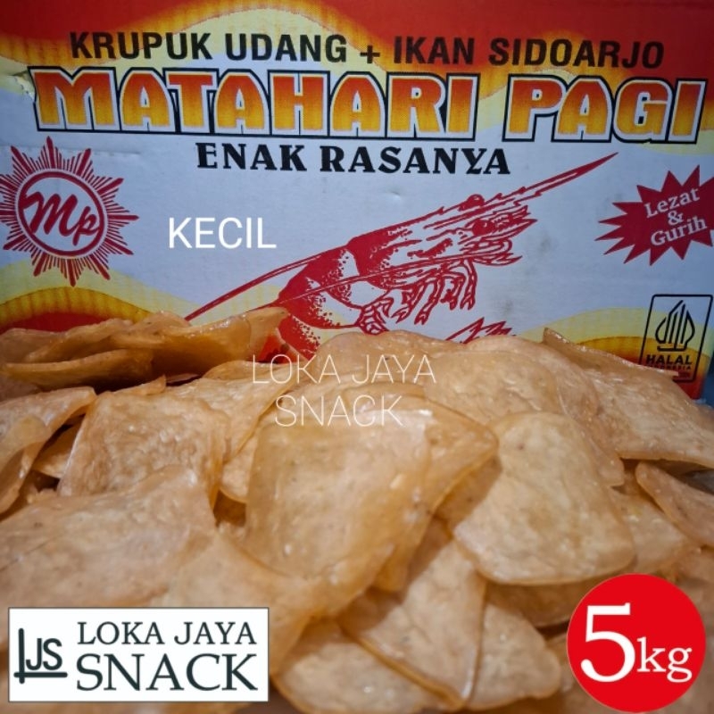 

Kerupuk Udang Khas Sidoarjo Kemasan Dus isi 5 kilogram CAP Matahari Pagi MP