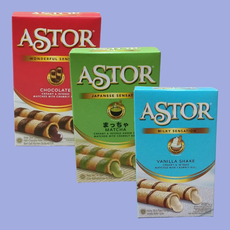 

Astor Double Coklat, Matcha & Vanila Wafer Roll 40gr & 250gr