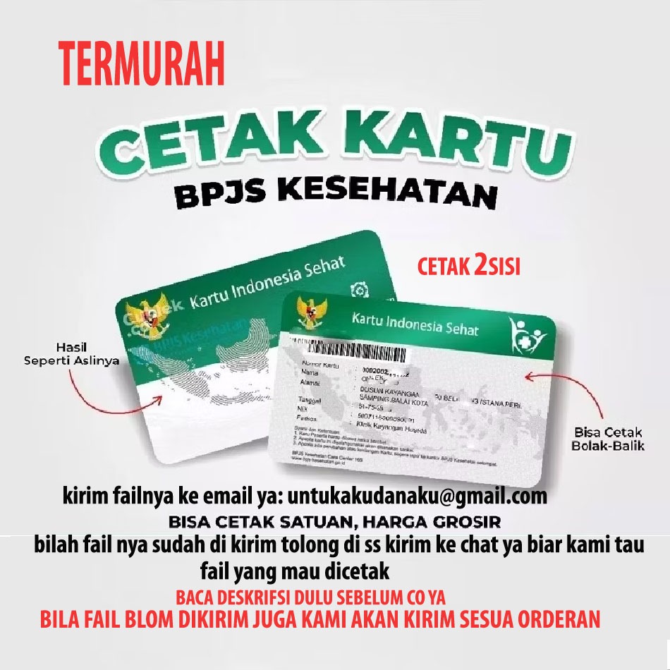 

Cetak kartu Bpjs Bahan Pvc Bonus Plastik Anti Gores Tebalselagi ada stok nya