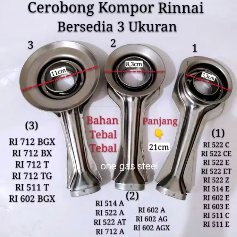 CEROBONG KOMPOR GAS RINNAI SEMUA UKURAN / TUNGKU KOMPOR GAS RINNAI
