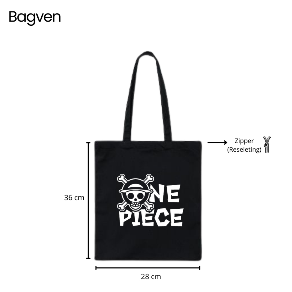 OFFICIAL BAGVEN TAS TOTE BAG MOTIF ONE PIECE PAKAI RESLETING- BAHAN KANVAS