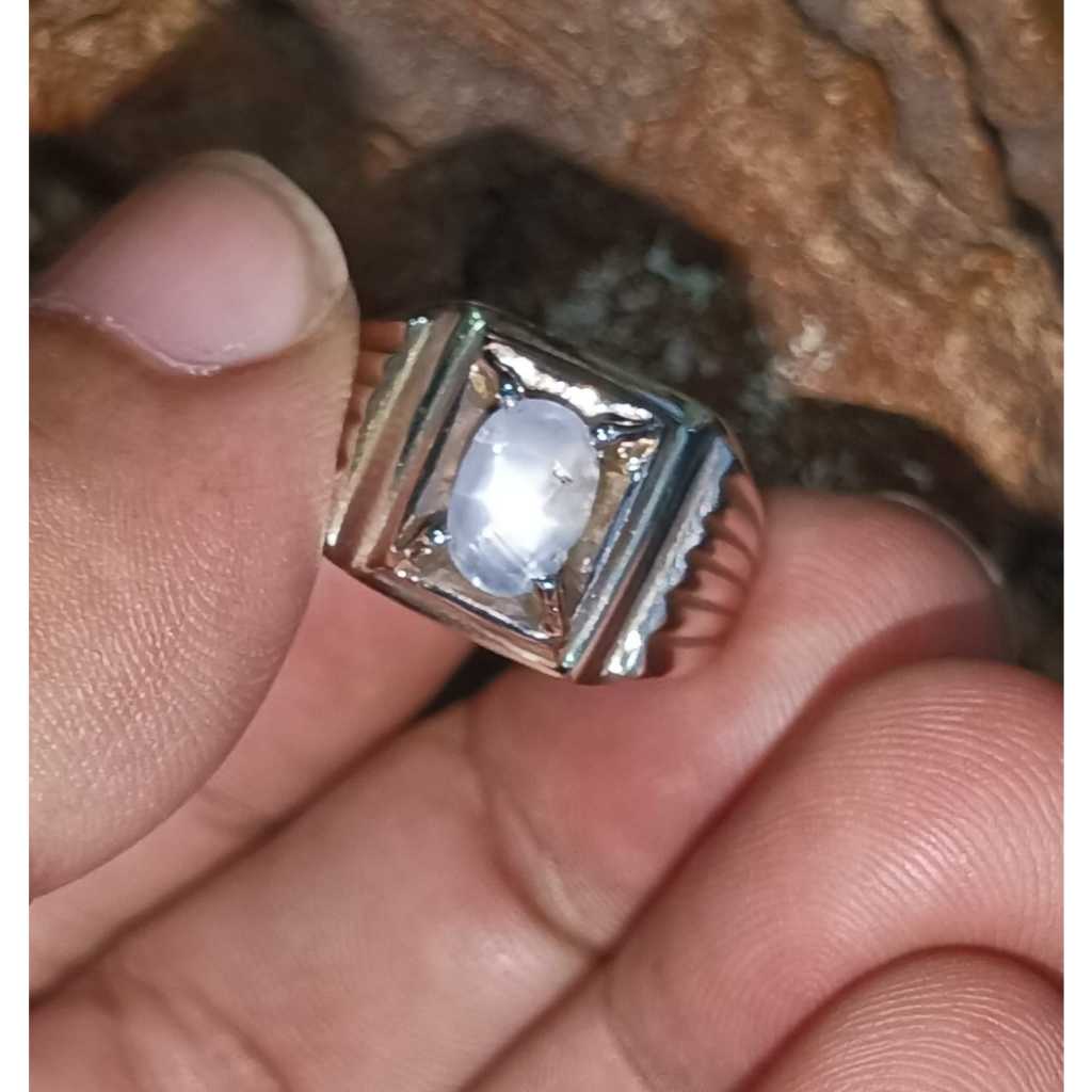 Natural White Star Safir Ceylon Ring Koin Handmade Unik