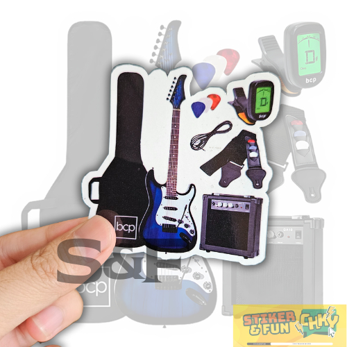 

Stiker Sticker Pack Vinyl Laminasi BLUE WHITE STRATOCASTER GUITAR SET