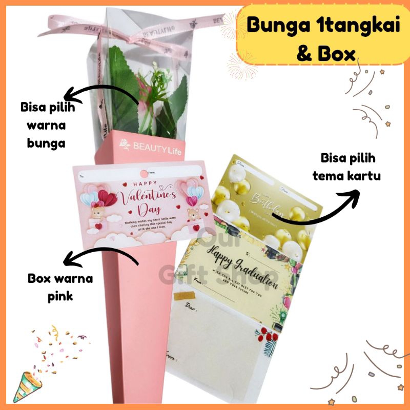 Bunga 1tangkai Valentine / Bunga Wisuda / Bunga Ulang Tahun / Bunga Mawar 1 Tangkai / Bunga Pink / F