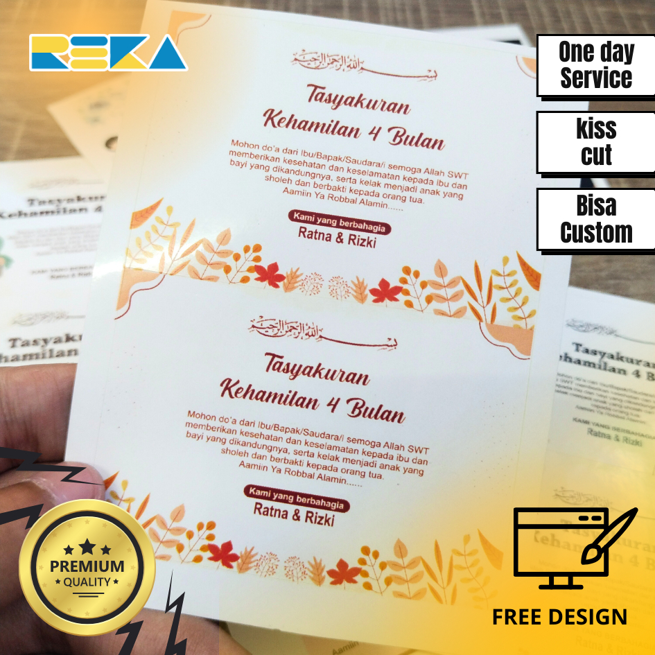 

Sticker dan Kartu Ucapan Stiker Card Tasyakuran Kehamilan 4 Bulanan Free Design Perlembar