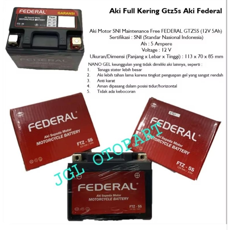 Aki Full Kering Gtz5s Aki Federal Nano Gel Accu Federal Ftz5s Aki Kering Kharisma Fu Vixion Vario Be