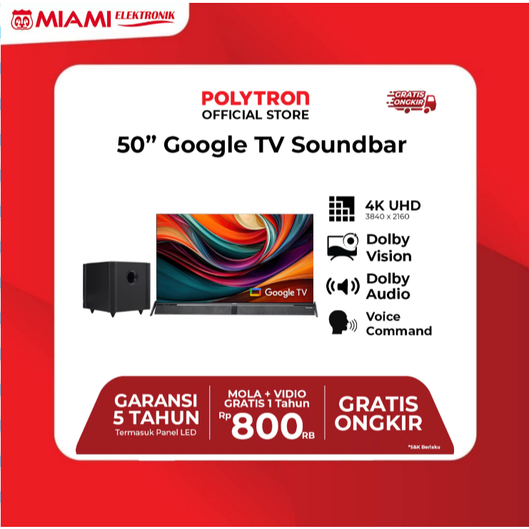 POLYTRON PLD 50BUG3058 50BUG5058 / PLD50BUG3058 PLD50BUG5058 4K UHD Smart Cinemax Soundbar Google TV