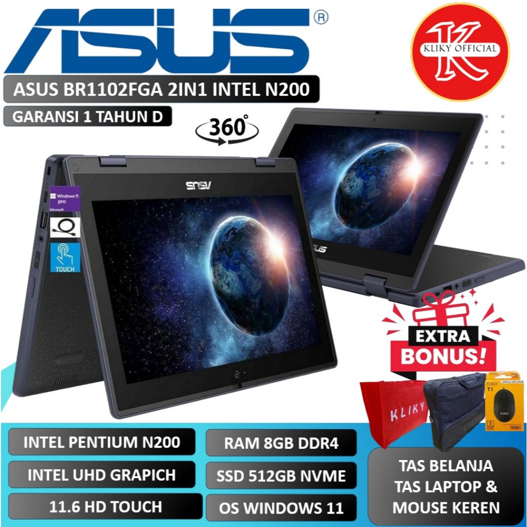 Laptop Touchscreen ASUS BR1102F 2in1 Intel N200 512GB SSD 11 inch Touchscreen Windows 11