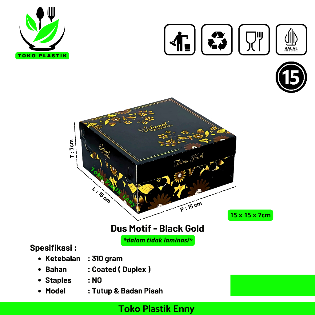 

[MIN 20Pcs] Dus / Kotak Nasi 15x15x7cm Full Colour - Motif Black Gold