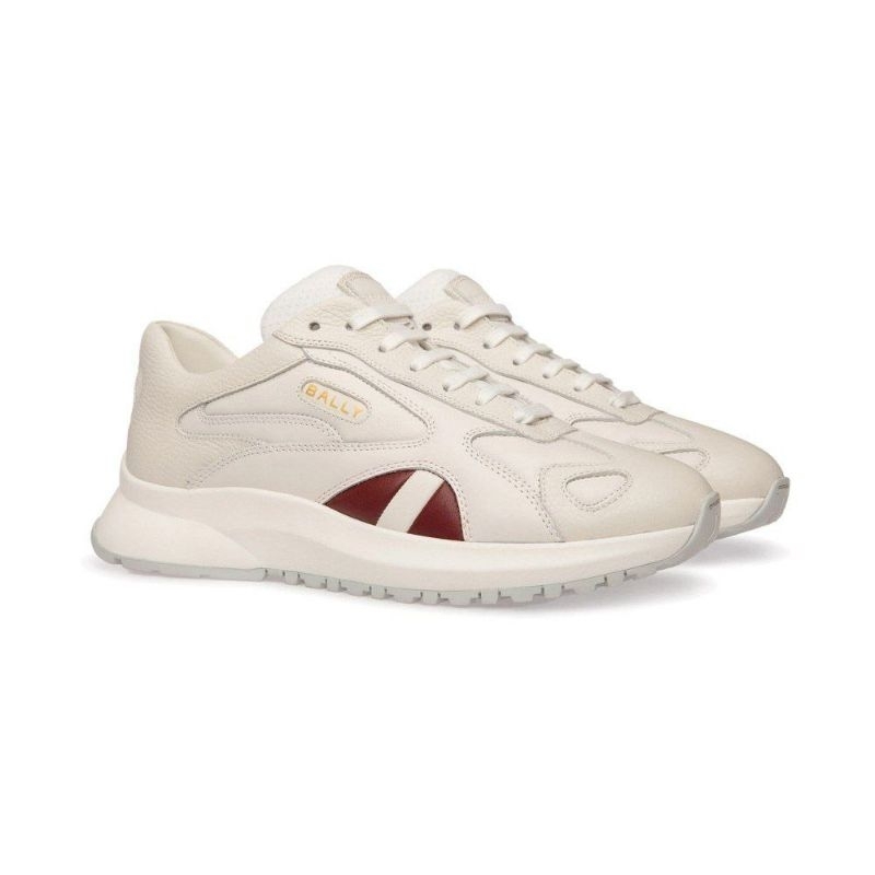 Bally Dewy Calfskin Leather Sneakers White Red White Red