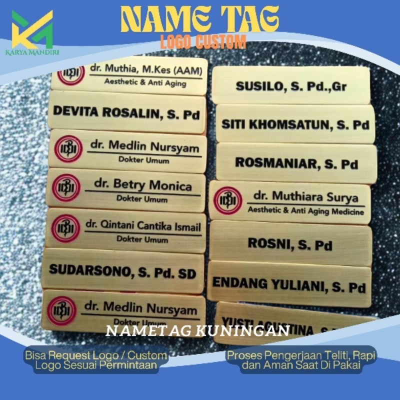 

Nametag Nama Dada Kuningan Nametag Custom | Model Etching Grafir Custom Nama dan Logo Bebas Request