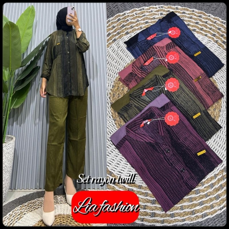 SETELAN/ONESET RAYON PREMIUM KOMBINASI TWILL MOTIF SERAT KAYU Lia fashion