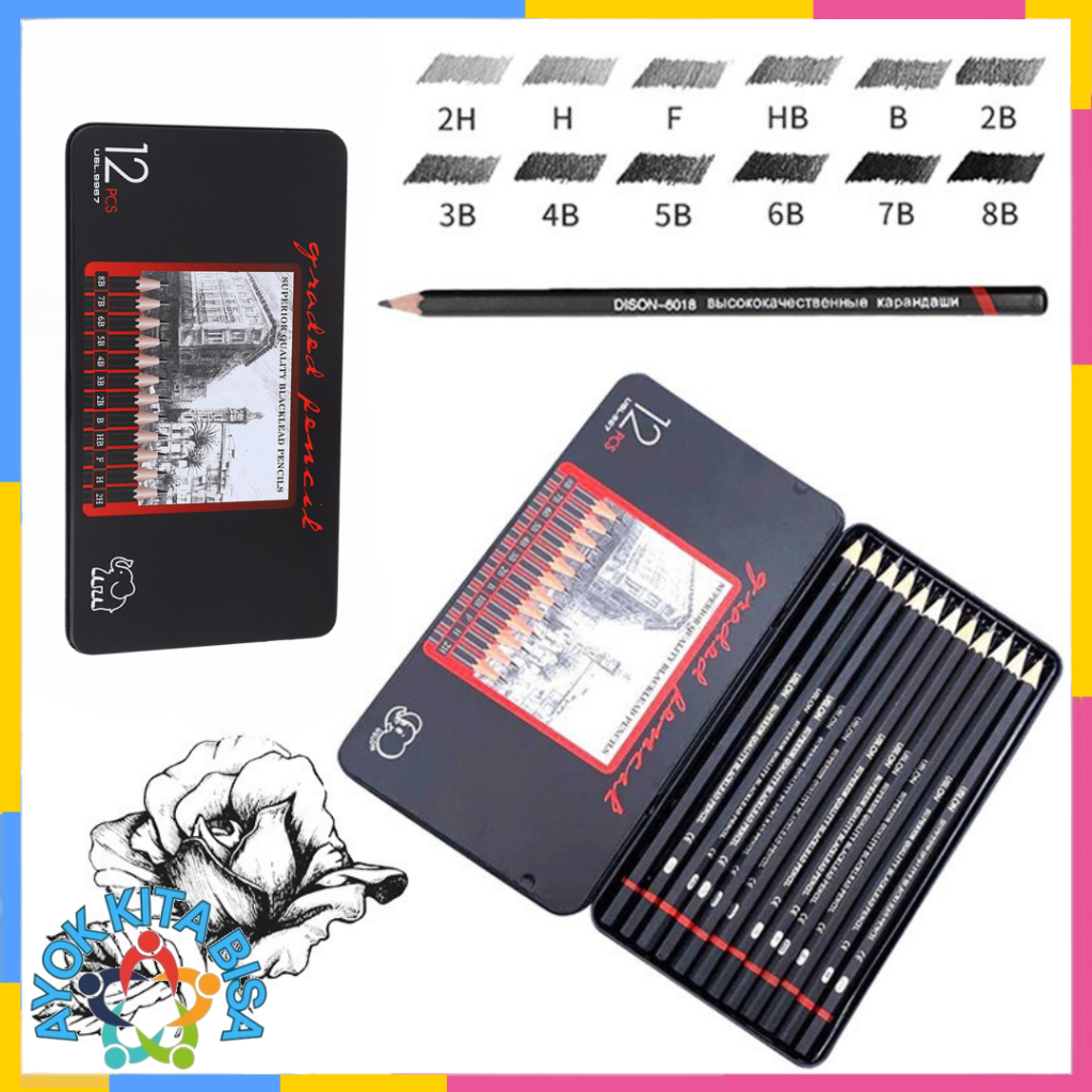 

AKB 12 pcs Pensil Gambar Sketsa Set Lengkap 2H H F B HB 2B 3B 4B 5B 6B 7B 8B Charcoal Pencils Set Perlengkapan Lukis