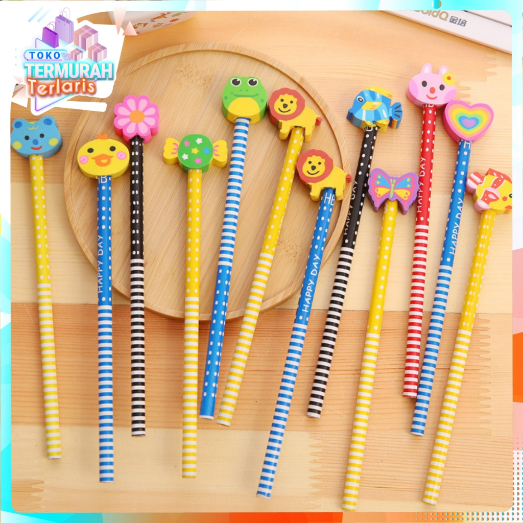 

TTT Pensil Karakter Kartun Lucu Motif Garis Polkadot Pensil Karakter + Penghapus Pensil Lucu Ada Penghapus 3D Pensil Fancy Unik Pensil Warna-Warni Untuk Souvenir Alat Tulis Sekolah TK SD Cartoon Pencil With Eraser