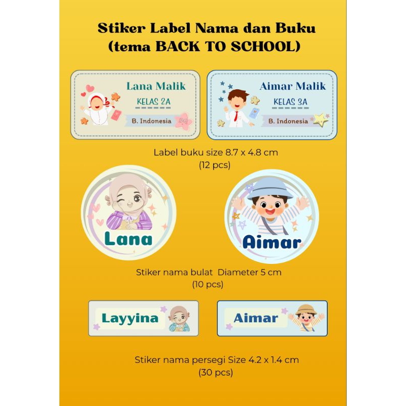 

stiker label nama dan buku tema back to school