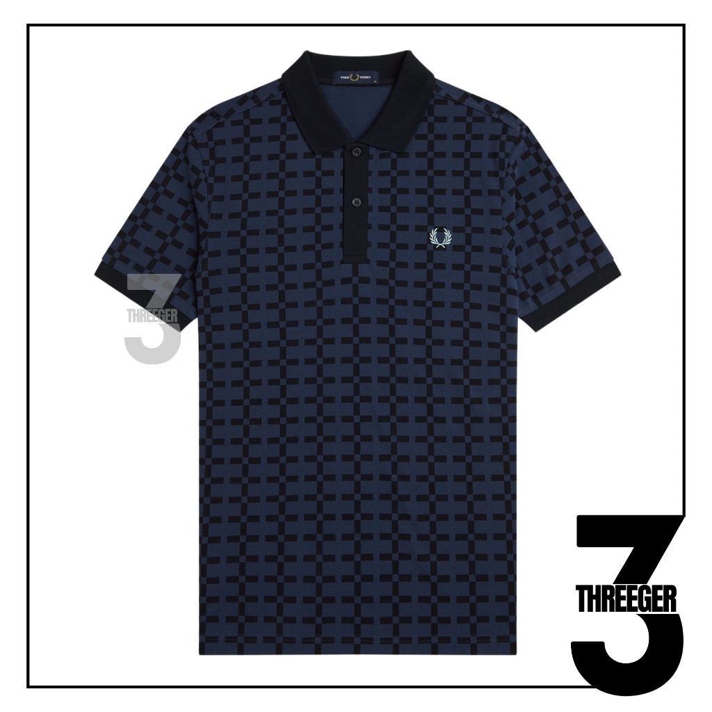 Fred Perry Jacquard Print Polo Tennis Blue Original / Kaos Fred Perry Original
