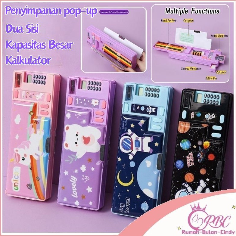 

Subsidi Penjual Lokal Kotak Pensil Multifungsi Kotak Alat Tulis Pop Out Tempat pena berkapasitas besar dua sisi Astronot dengan Kalkulator Rautan Pensil
