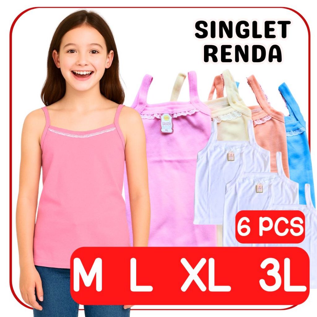 6 PCS Kaos Singlet Renda Wanita Anak Remaja Dewasa Nyaman Melar GRIYO DALEMAN99