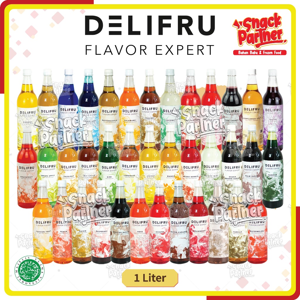 

DELIFRU 1 Liter - Syrup / Sirup Hazelnut Lychee Caramel Vanila Cotton Candy Mango Mojito Mint Irish Cream