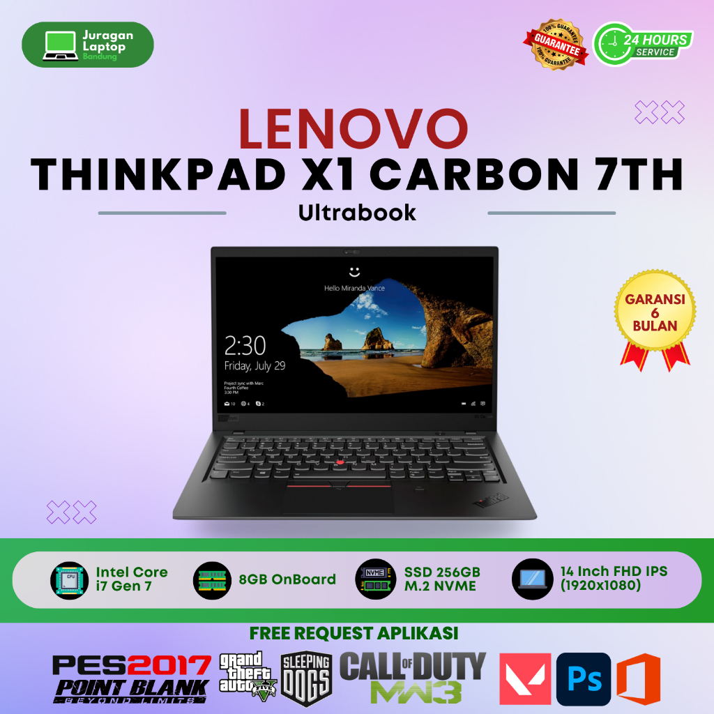 Laptop Lenovo X1 Carbon 5Th / 6Th Intel Core i5 Gen 8, Core i7 Gen 7 5Th RAM 8GB, SSD 128GB-1TB, 14 