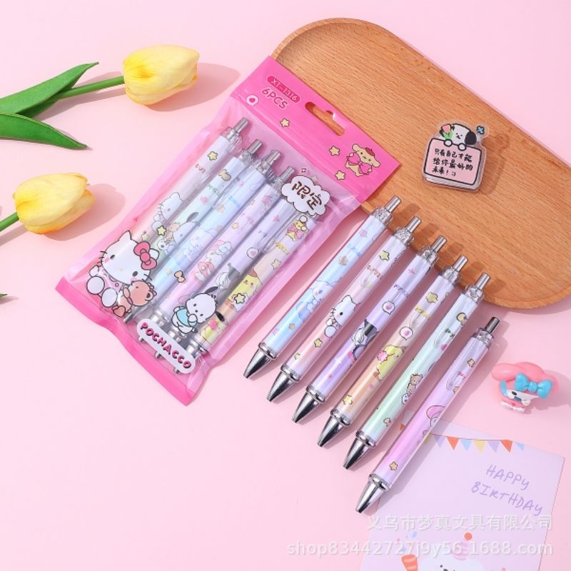 

PULPEN GEL HITAM TEKAN SANRIO ISI 6 PCS