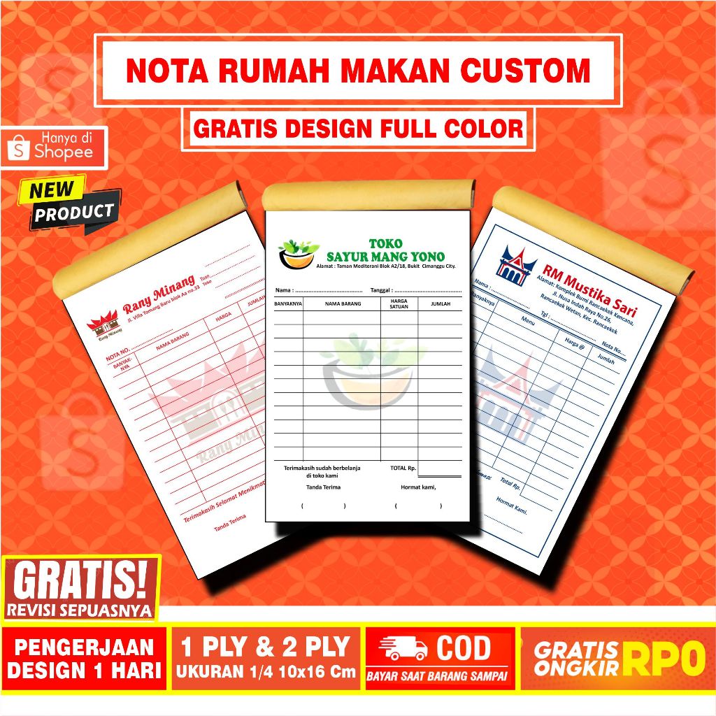 nota custom rumah makan free design 1 ply dan 2 ply