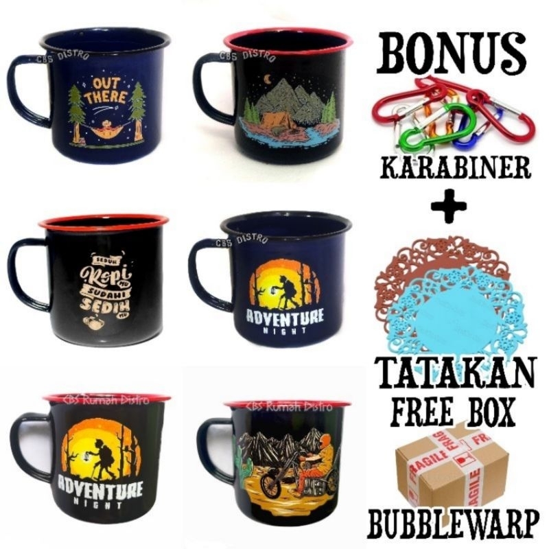 Gelas Cangkir Mug Kopi Coffee Enamel Vintage Outdoor Travel Camping Gunung Kaleng Stainless