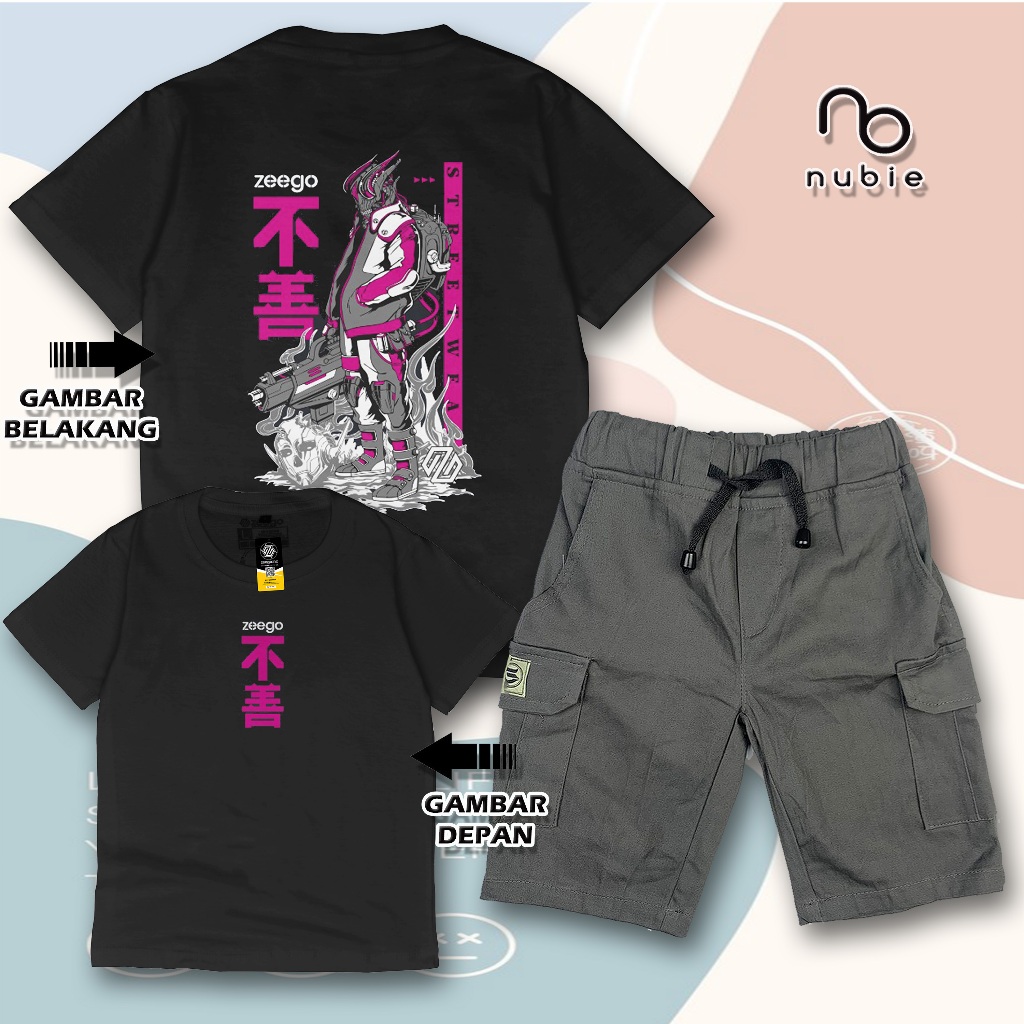 Setelan Celana Cargo Laki Laki / Stelan Kaos Anak Cowok 3-12 tahun Keren