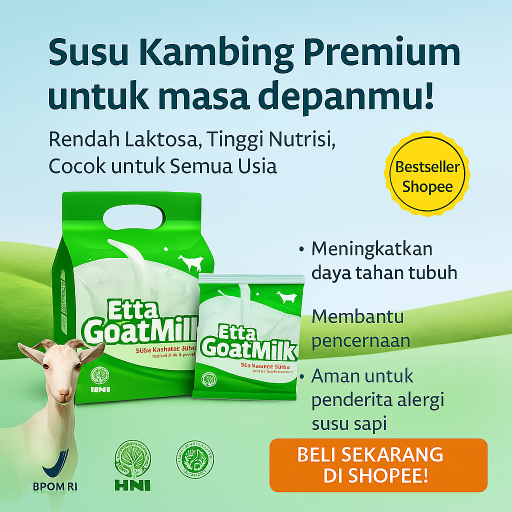 

Etta Goat Milk (EGM) Susu Kambing bubuk premium obat pencernaan cocok untuk segala umur