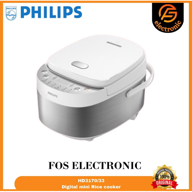 PHILIPS Mini Rice Cooker Digital 0,85 Liter- 400 Watt - Penanak Nasi Digital - White
