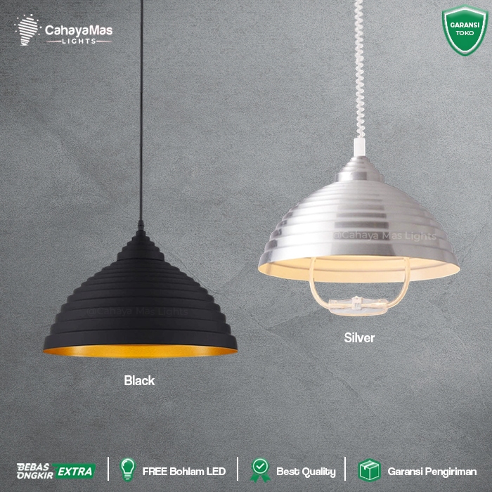 Lampu Hias Gantung Cafe/Bar/Ruang Makan/Dapur/Dll | Industrial Retro Vintage Silver & Hitam FULLSET 