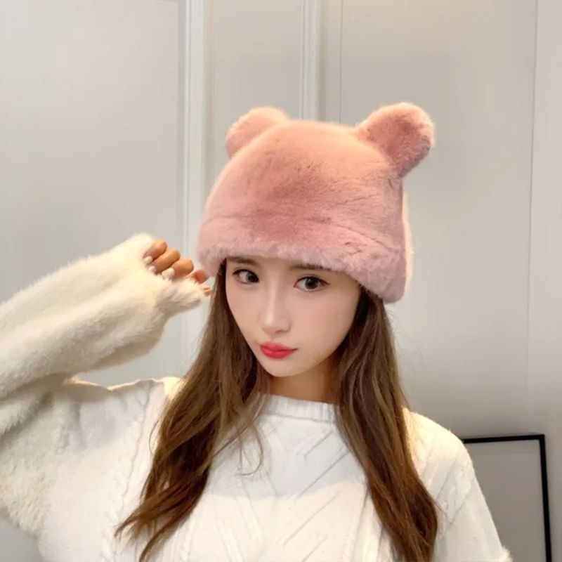 Topi Wanita Korea Kekinian | Topi Bucket | Hat Bucket | Topi Beruang | Topi Panda | Kupluk Bulu