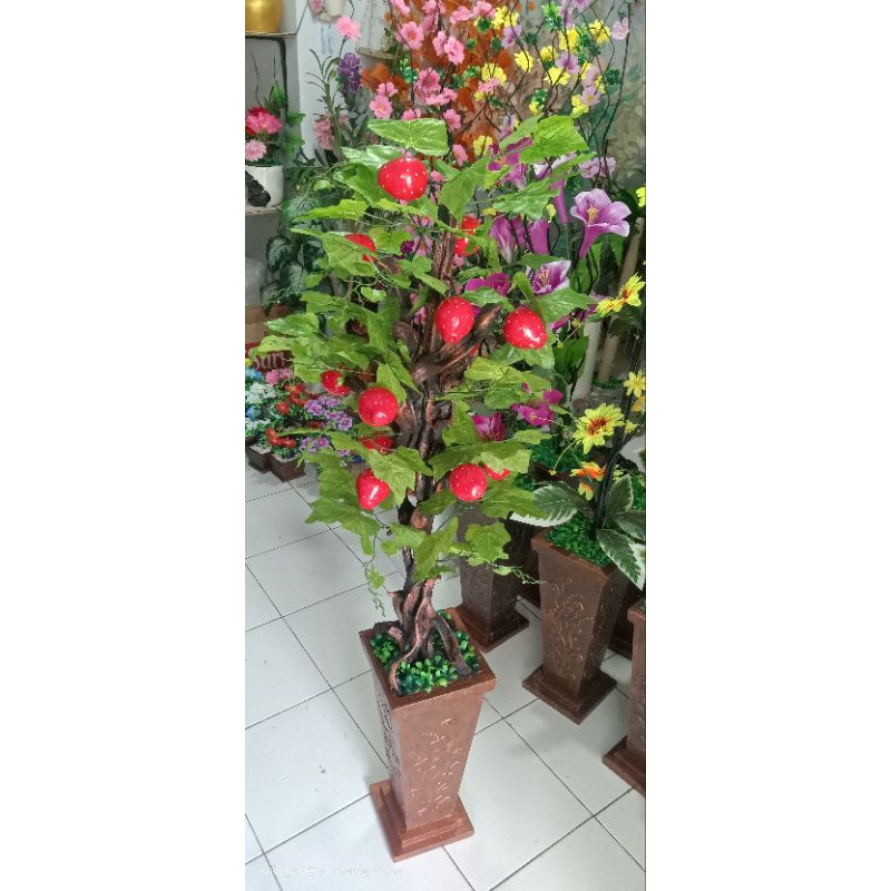 pohon buah strawberry artificial set pot