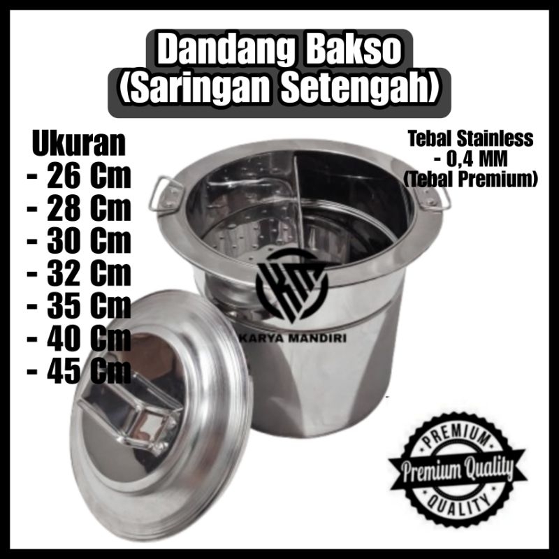 Dandang Bakso Sekat Setengah Ukuran 26, 28, 30, 32, 35, 40, 45 | Stainless Steel