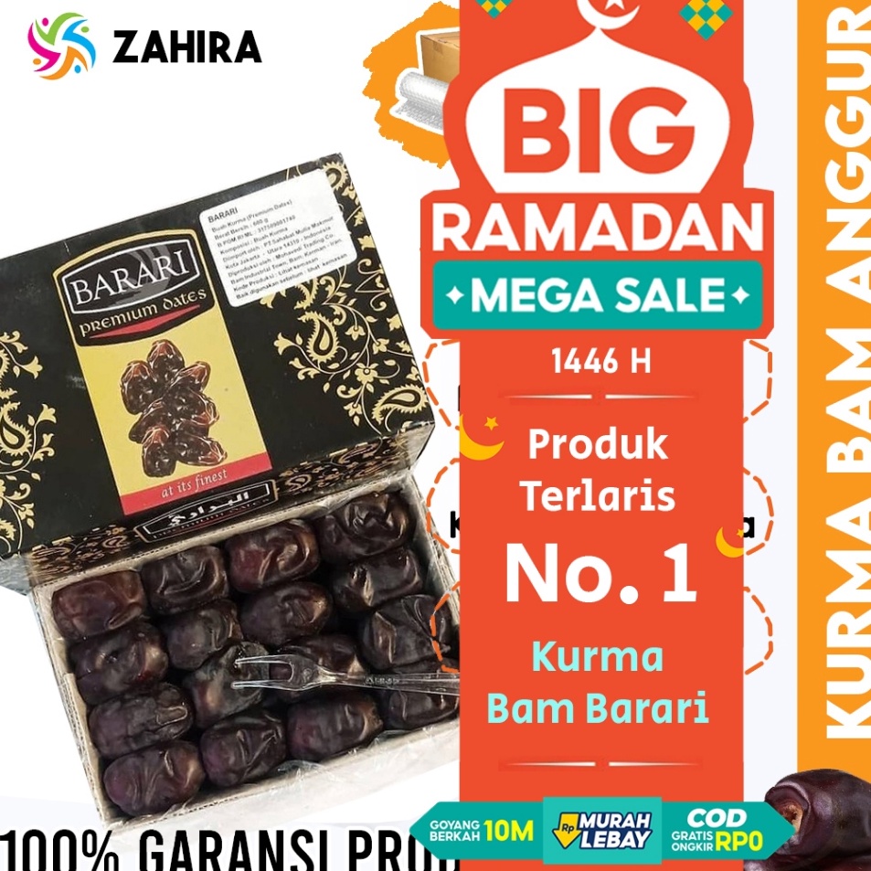 

Kurma BAM BARARI Anggur Premium Black Diamond Daging Tebal Iran Empuk MPASI Nabeez Madu Bergizi