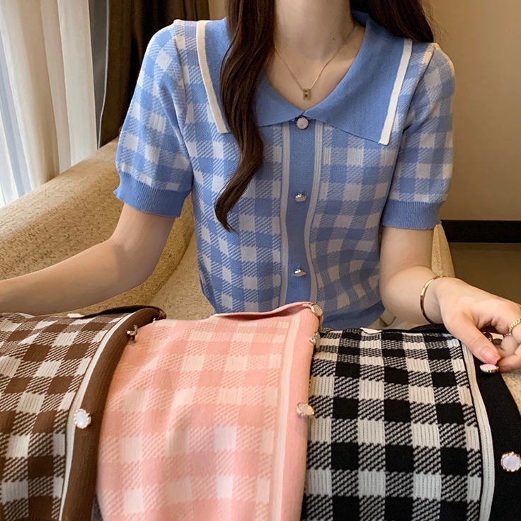 UMISUKA Atasan Kaos Rajut Wanita Lengan Pendek Korean Style Fashion Import Bangkok BKK ajwshop pinkd