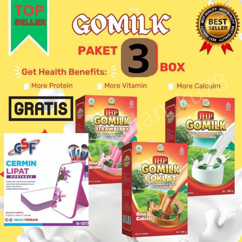 

(GRATIS CERMIN LIPAT) PAKET 3 BOX GOMILK 200GR SUSU ETAWA UNTUKMU MENGGEMUKKAN BADANNYA