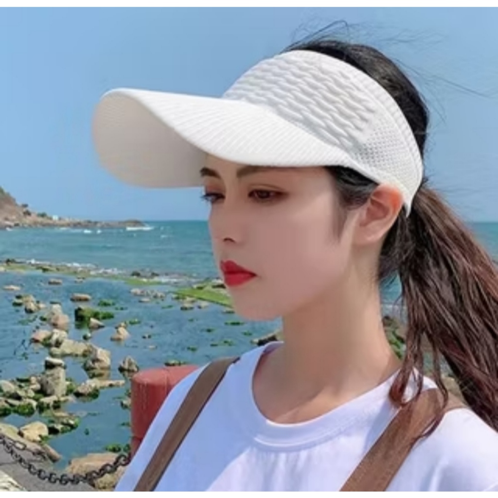 Topi visor wanita topi olah raga bahan rajut elastis sporty dan stylist