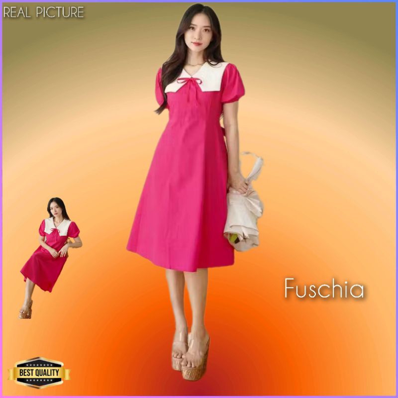 Gaun Midi Dress Pesta Wanita Meilin LD 100 Jumbo LD 130 Bigsize Fuschia