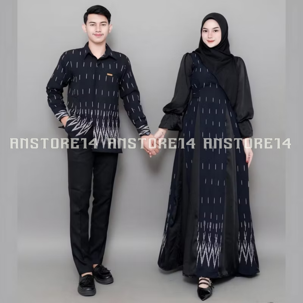 ANSTORE14 - BAJU TENUN COUPLE MAYA HITAM - GAMIS COUPLE TENUN KONDANGAN PREWEDDING