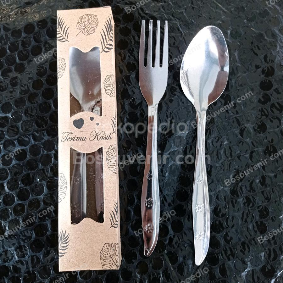 (50 PCS) Souvenir 1 SET Sendok Garpu Stainless Kemas Box Rustic Sovenir Suvenir Sopenir Pernikahan