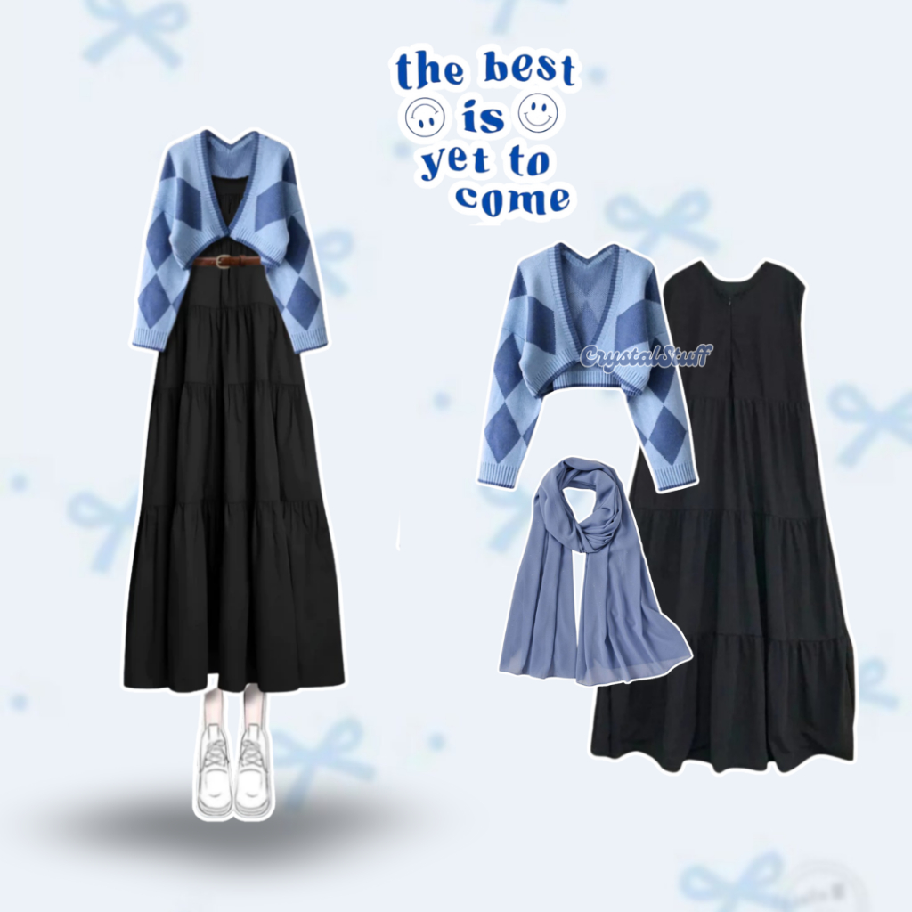 Crystalstuff - One Set Wanita Kekinian Korea Hijab Stylish Ulzzang Buat Kuliah Daily Hijab Cardigan 