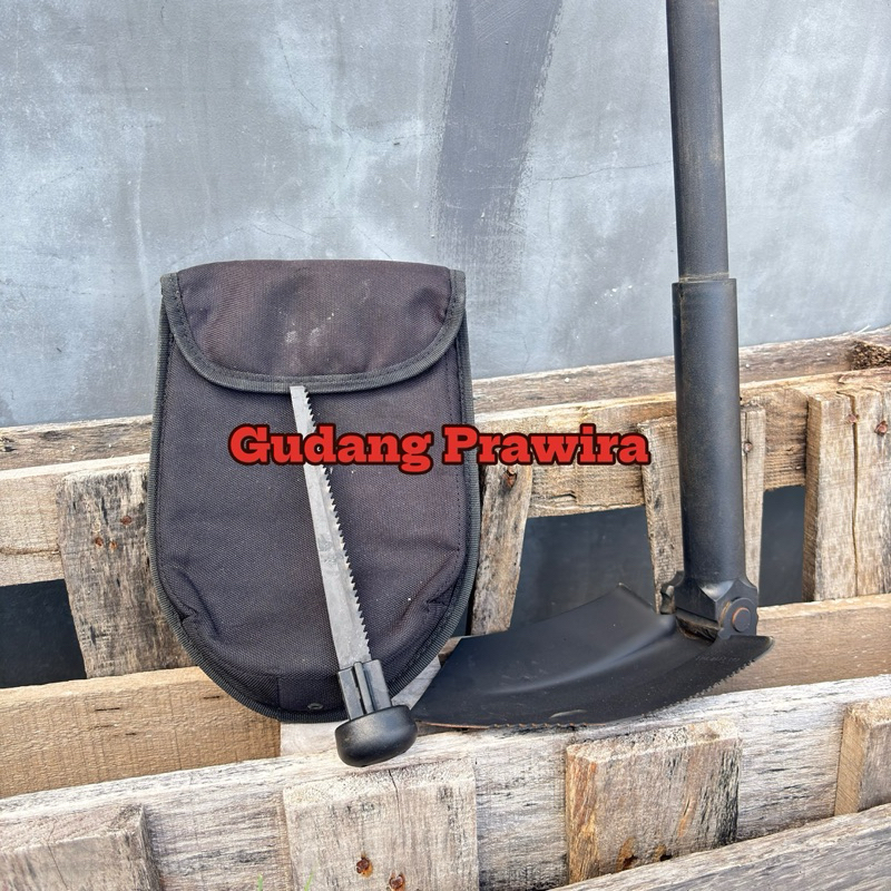 Cangkul Lipat Pick Outdoor Serba Guna Jatah TNI Original Bonus Gergaji besi