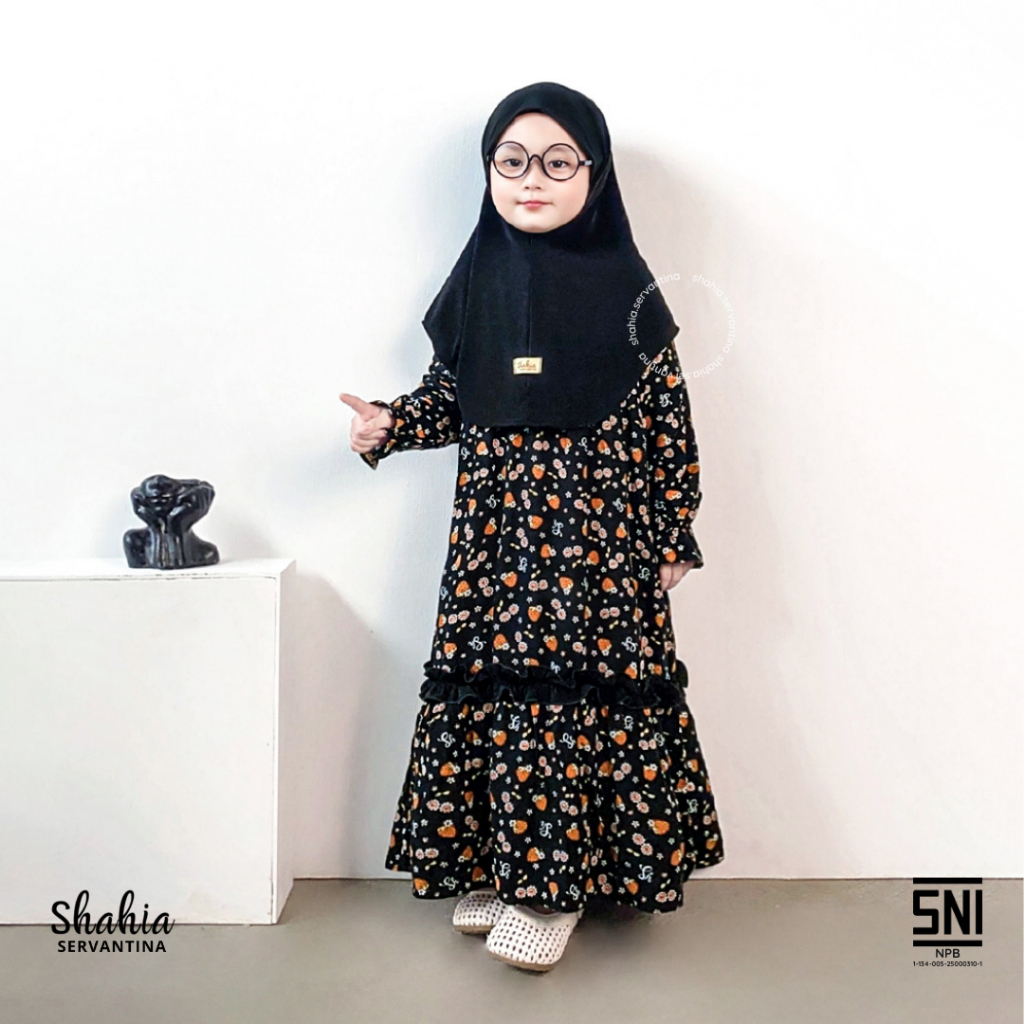 Shahia Servantina - [Satu Set Jilbab] Khalis Set Gamis Rayon Anak Perempuan Dress