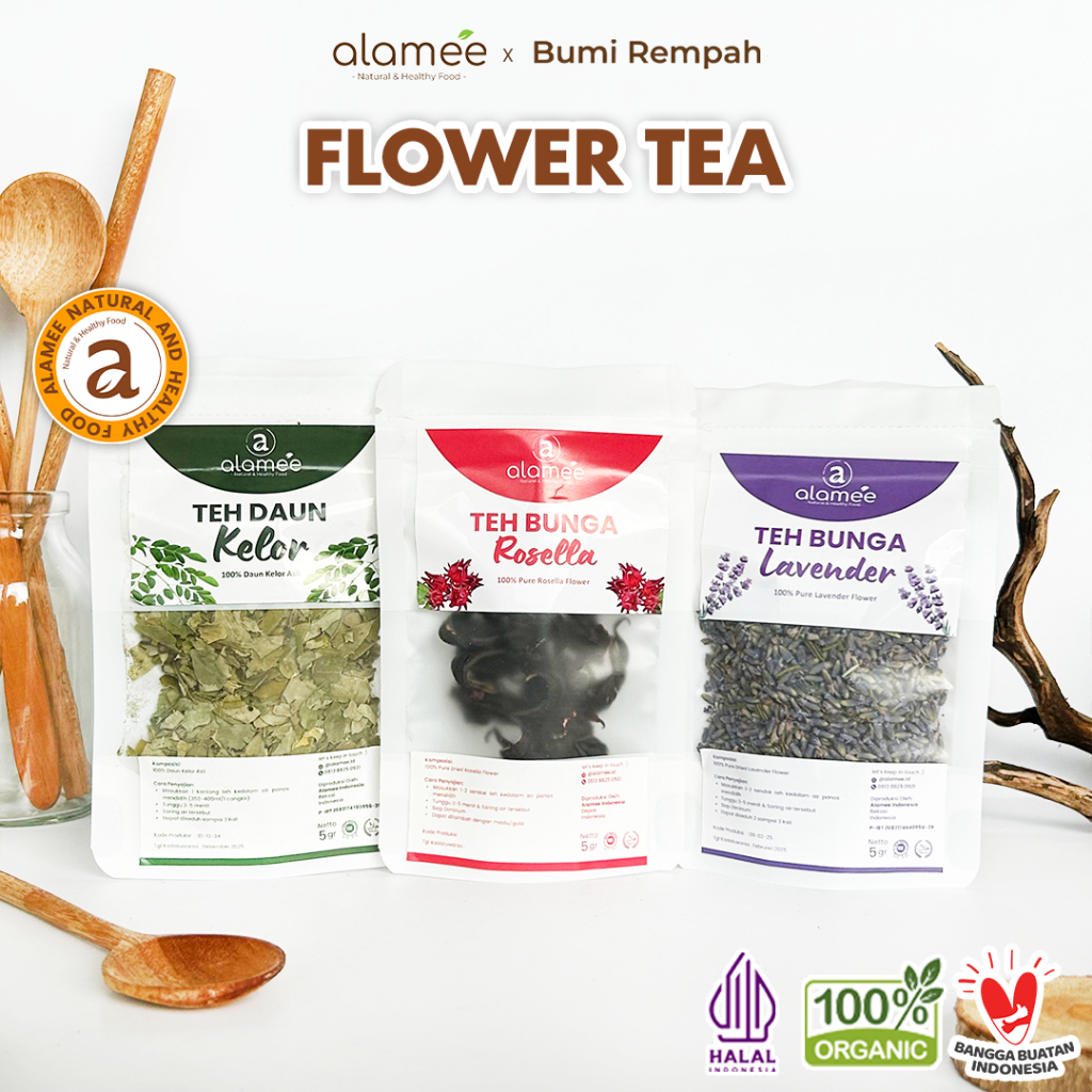 

ALAMEE Teh Daun Jati Cina 5gr Chamomile Bunga Telang Rose Bud Earl Grey Flower Tea Dried Organic