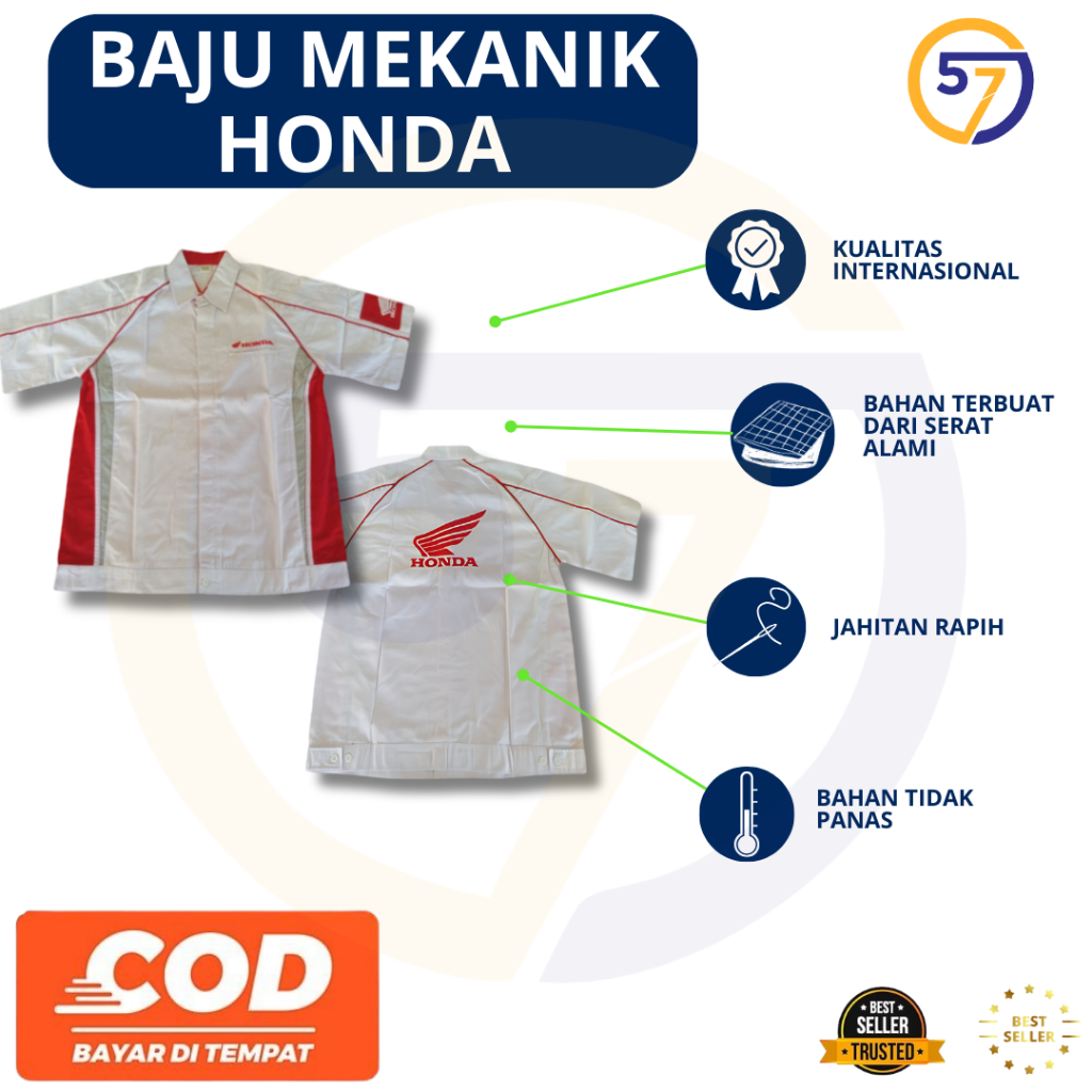 Baju Mekanik Honda | Baju Bengkel Honda | Baju Mekanik Putih | Baju Pria Mekanik|Wearpack Pria Honda