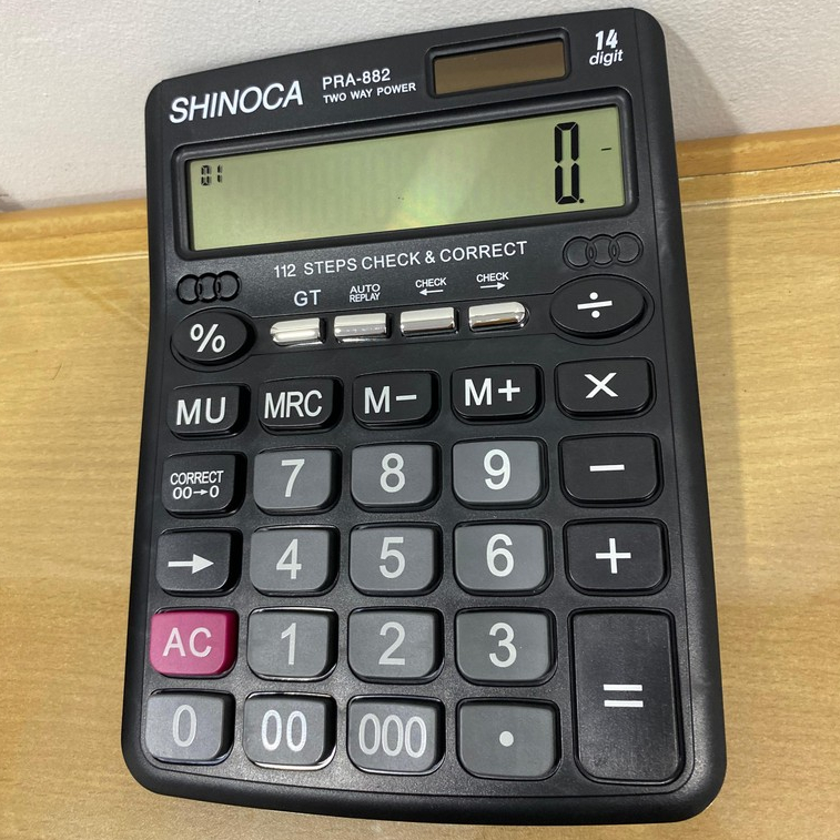 

Kalkulator Meja Shinoca PRA-882 – 14 Digit | 112 Steps Check & Correct | Dual Power