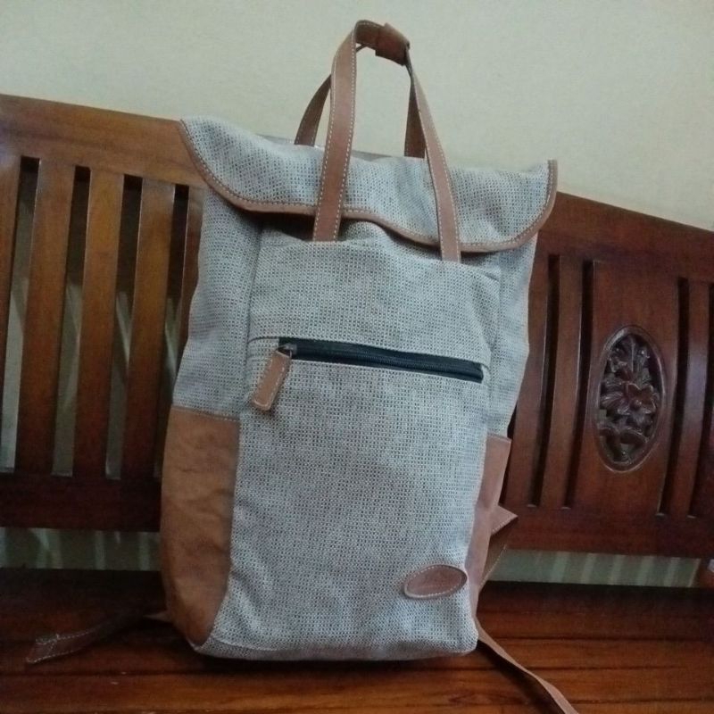 tas ransel bisa jinjing laptop bahan goni kombinasi kulit/tas ransel /tas backpack jumbo