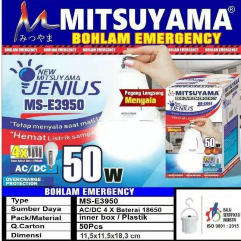 Lampu EMERGENCY Mitsuyama Jenius Bohlam 50 Watt LED Otomatis Emergency MS-E3950