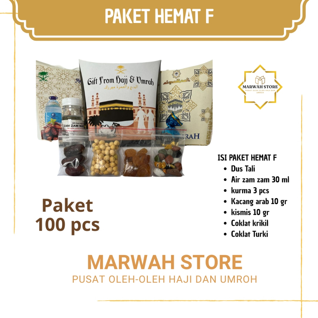 

Oleh-oleh Haji dan Umroh Paket Hemat F isi 100 Lengkap Air Zamzam
